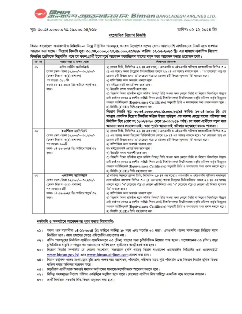 bdjobs bangladesh। বিমান বাংলাদেশ এয়ারলাইন্স লিমিটেড 1