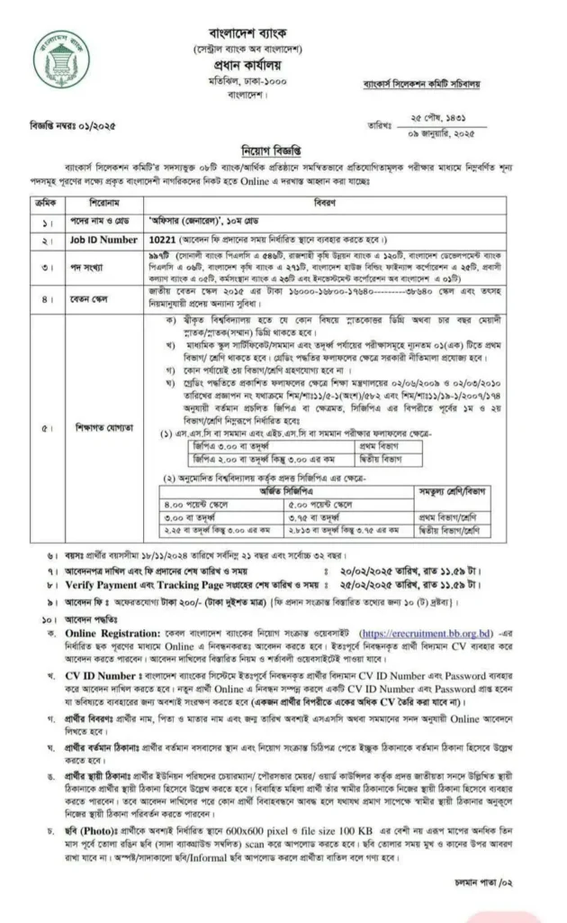 Bangladesh Bank Circular 2025 । বাংলাদেশ ব্যাংক নিয়োগ বিজ্ঞপ্তি ২০২৫। 1