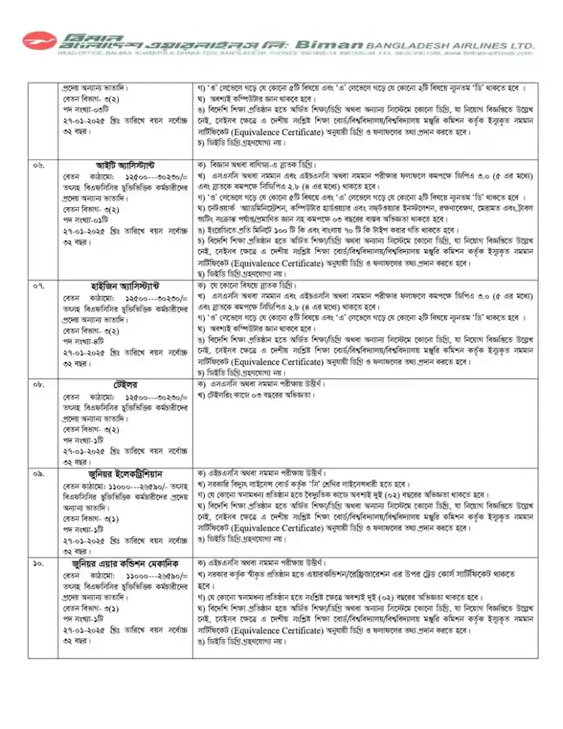 Biman BANGLADESH AIRLINES LTD Job Circular 2025 2