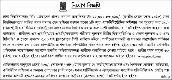 Dhaka University Job Circular 2025। ঢাকা বিশ্ববিদ্যালয় 1