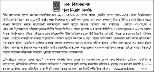 Dhaka University Job Circular 2025। ঢাকা বিশ্ববিদ্যালয় 2