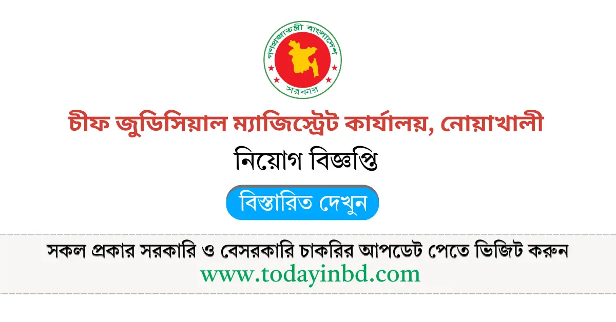 Govt Job Circular 2025। চিফ জুডিসিয়াল ম্যাজিস্ট্রেট এর কার্যালয়, নোয়াখালী নিয়োগ।