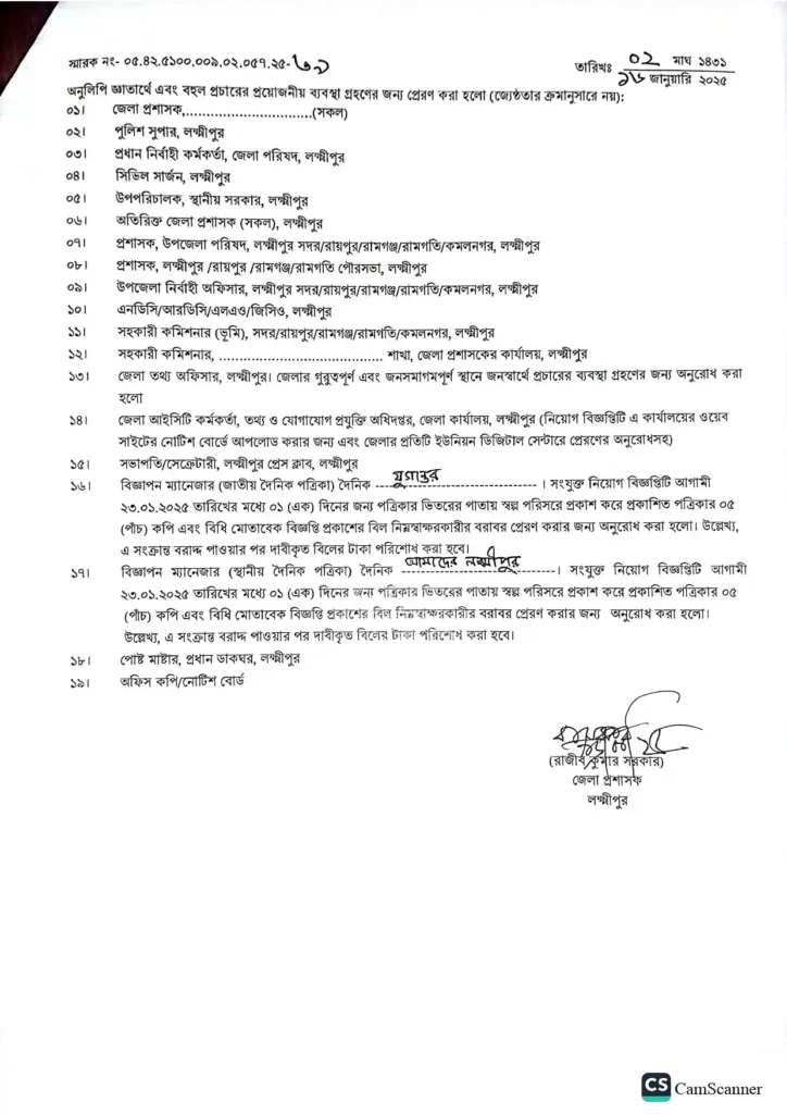 লক্ষ্মীপুর জেলা প্রশাসকের কার্যালয় নিয়োগ। সরকারি চাকরির খবর 4