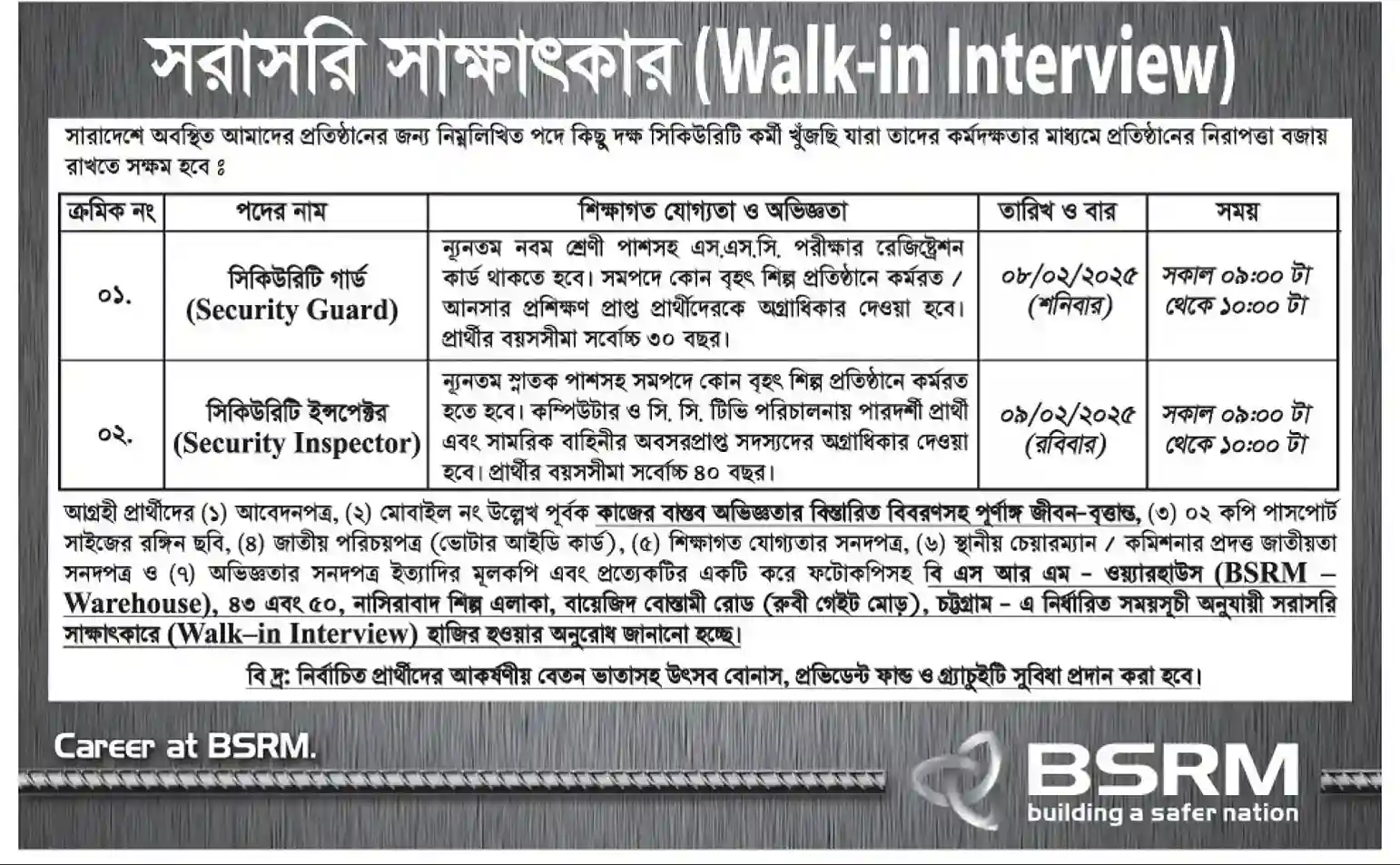 BD Job Circular। বিএসআরএম নিয়োগ বিজ্ঞপ্তি ২০২৫ ১