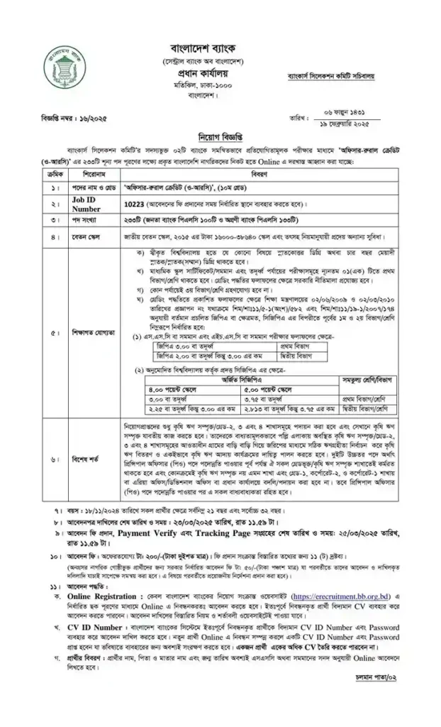 New Bangladesh Bank Circular 2025 । বাংলাদেশ ব্যাংক নিয়োগ পদ ২৩৩ টি। ১