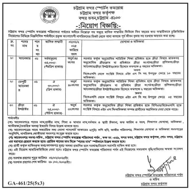 Today Job Circular। চট্টগ্রাম বন্দর কর্তৃপক্ষ নিয়োগ বিজ্ঞপ্তি ২০২৫ ১