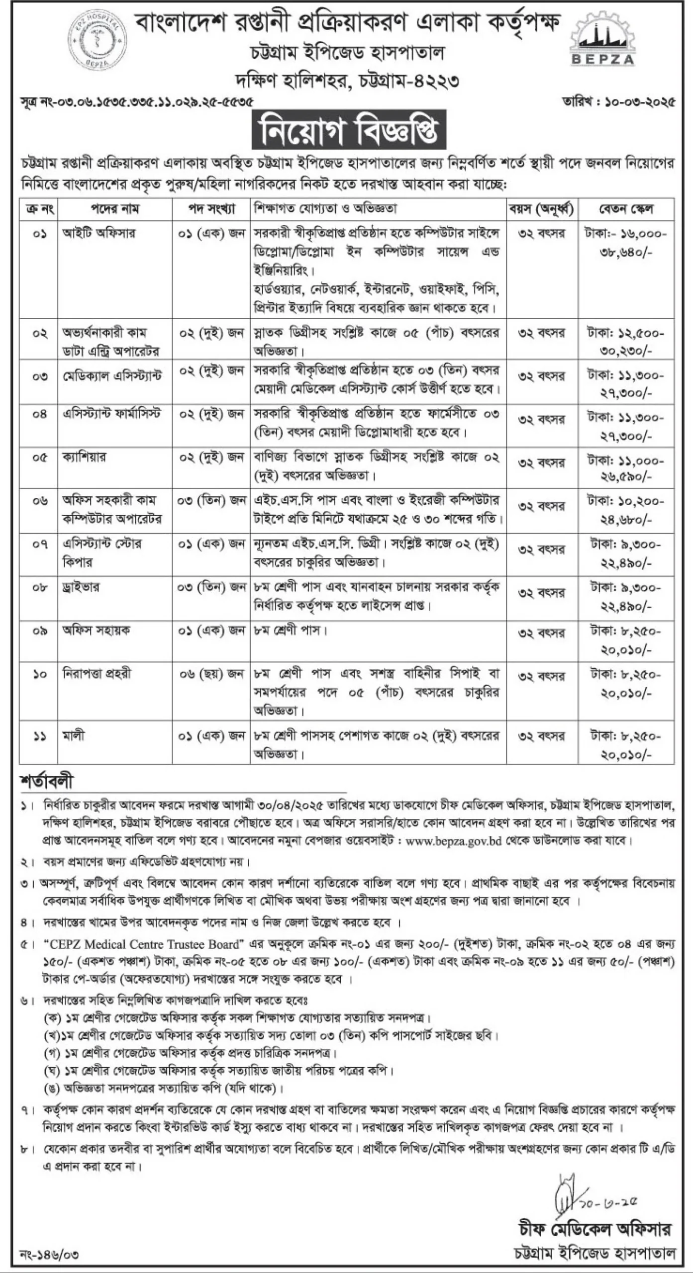 BEPZA Job Circular।  বাংলাদেশ রপ্তানী প্রক্রিয়াকরণ এলাকা কর্তৃপক্ষ নিয়ােগ বিজ্ঞপ্তি ২০২৫। ১