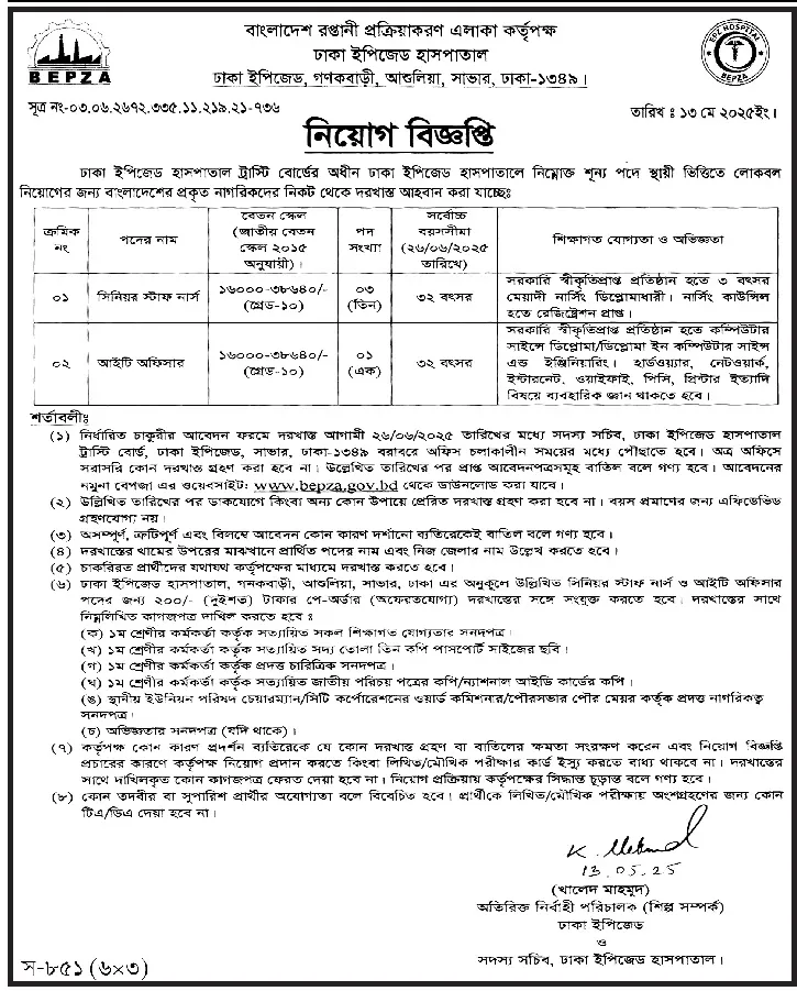 BEPZA New Job Circular 2025। (বেপজা) নিয়ােগ বিজ্ঞপ্তি ২০২৫। 2