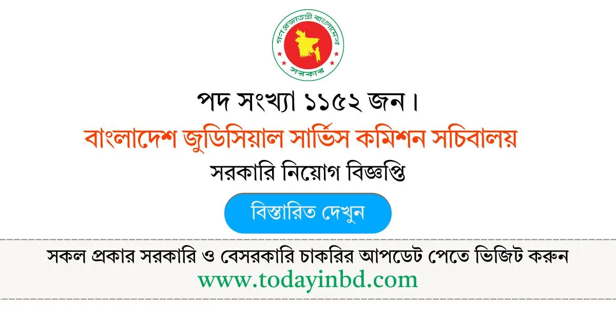 বাংলাদেশ জুডিসিয়াল সার্ভিস কমিশন সচিবালয় নিয়োগ বিজ্ঞপ্তি ২০২৫ । Job Circular 2025