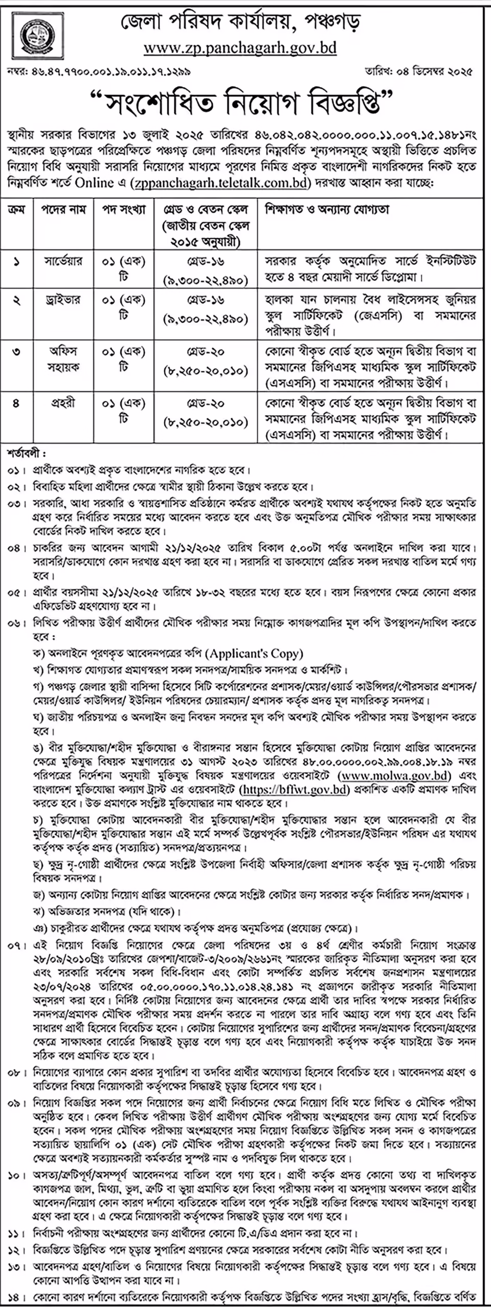 Panchagarh Zilla Parishad Office Job Circular 2026। সরকারি চাকরির খবর। 2