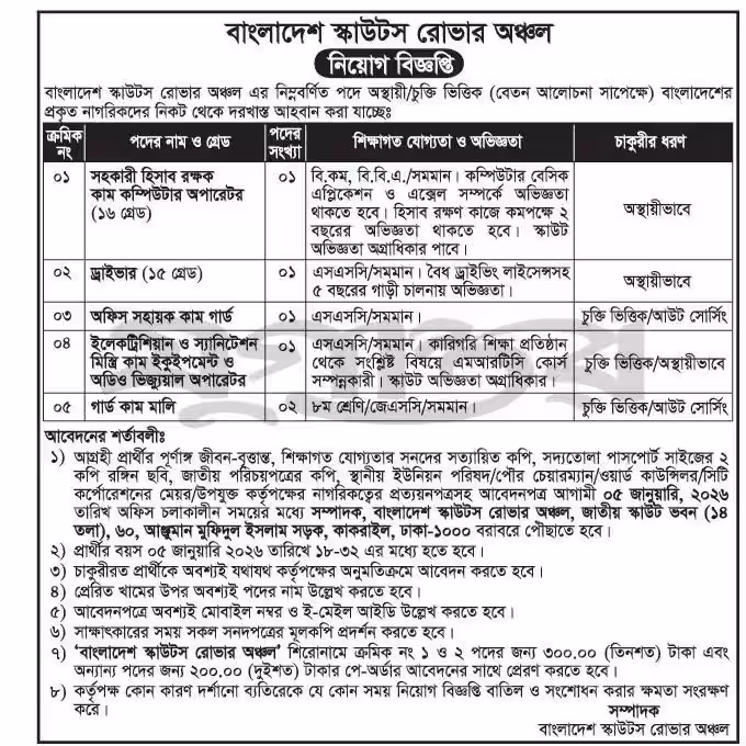 বাংলাদেশ স্কাউটস নিয়োগ বিজ্ঞপ্তি ২০২৬-Bangladesh Scouts Job Circular 2026। ২