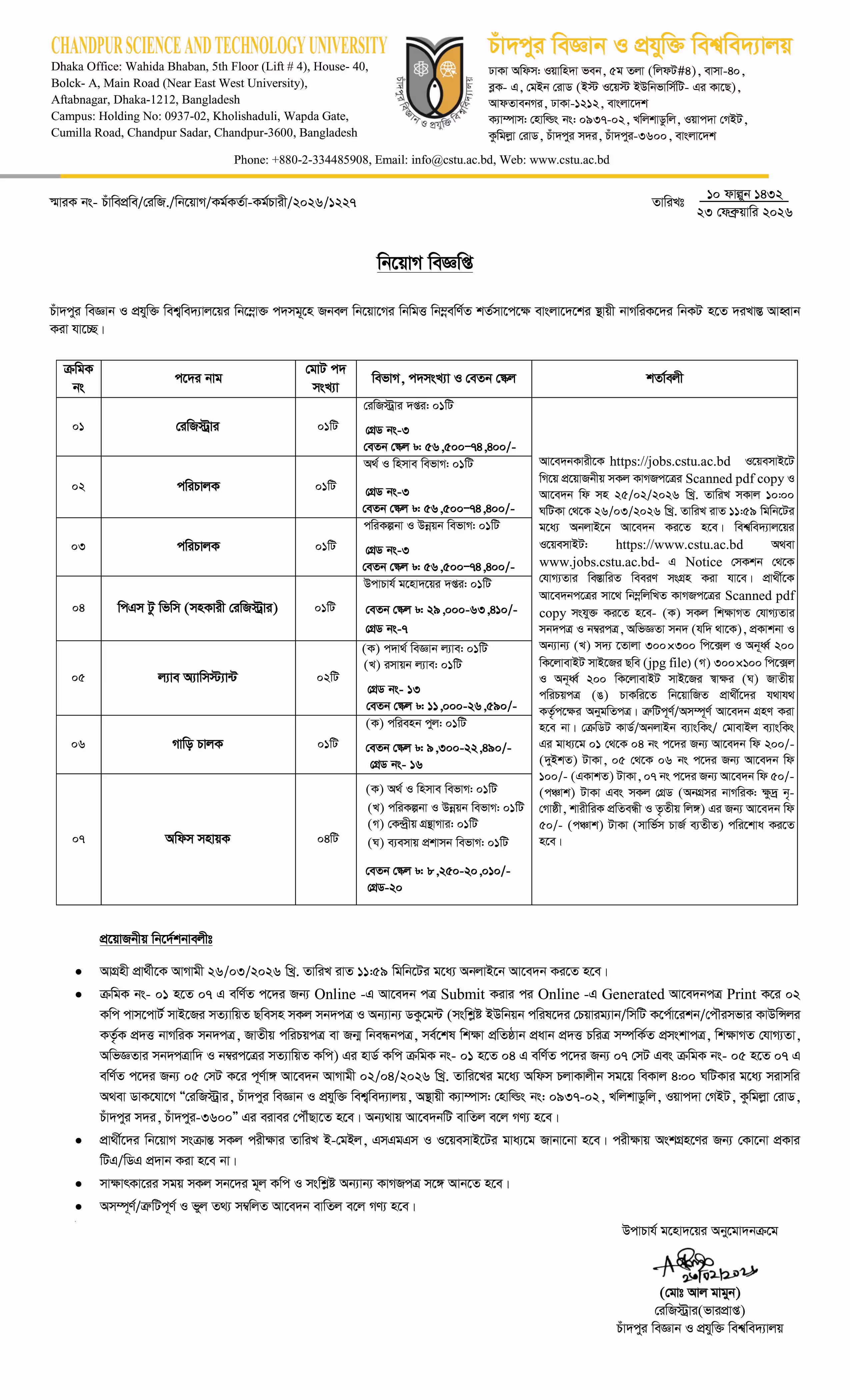 Chandpur University Job Circular 2026-চাঁদপুর বিজ্ঞান ও প্রযুক্তি বিশ্ববিদ্যালয় নিয়োগ বিজ্ঞপ্তি ২০২৬-01