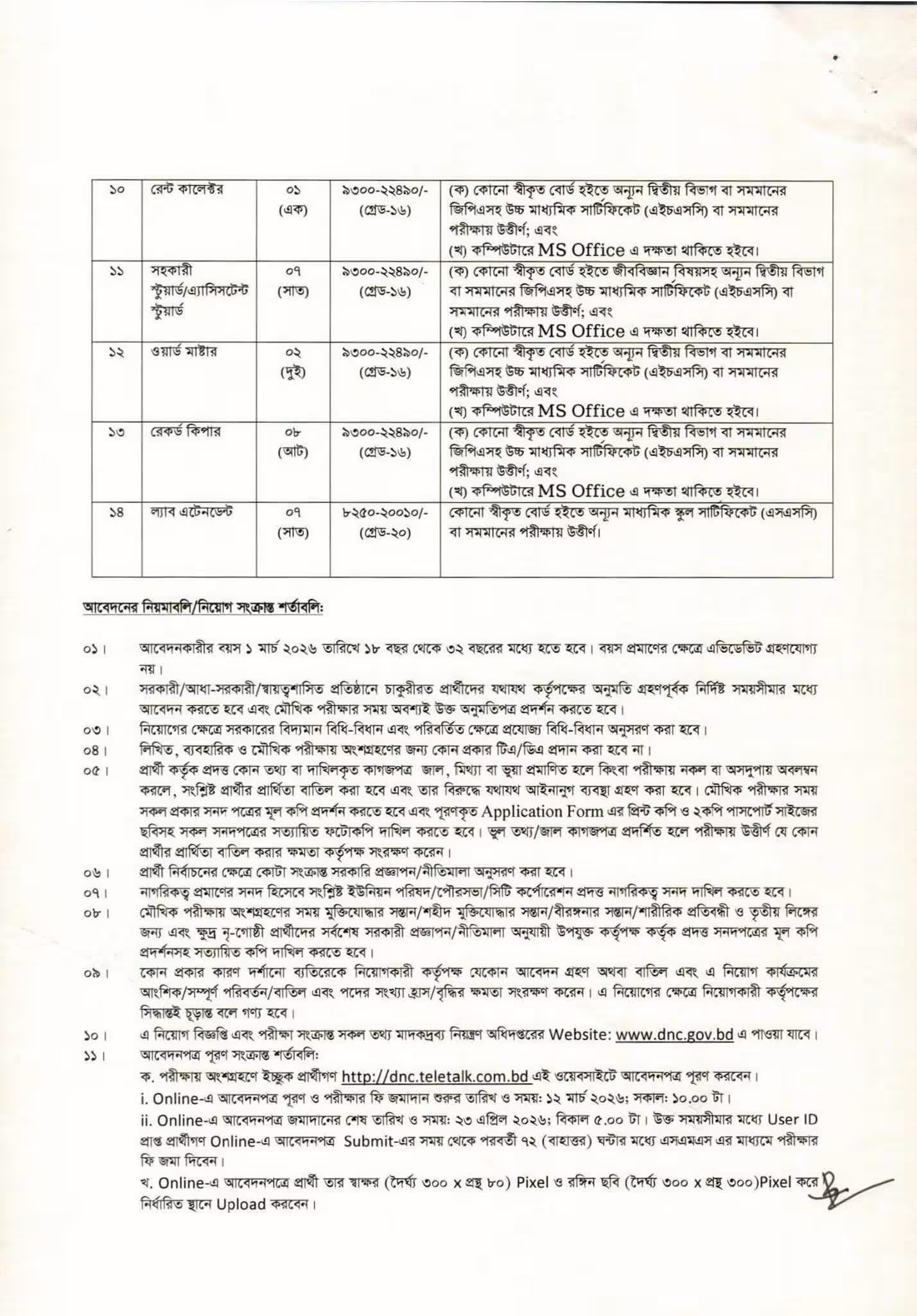 DNC Job Circular 2026 মাদকদ্রব্য নিয়ন্ত্রণ অধিদপ্তর নিয়োগ বিজ্ঞপ্তি ২০২৬। ২