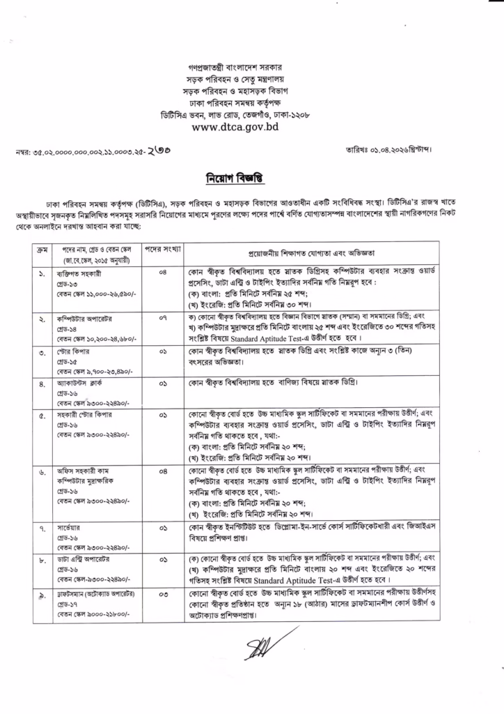 Dhaka Transport Coordination Job Circular 2026-ঢাকা পরিবহন সমন্বয় কর্তৃপক্ষ নিয়োগ বিজ্ঞপ্তি ২০২৬-01