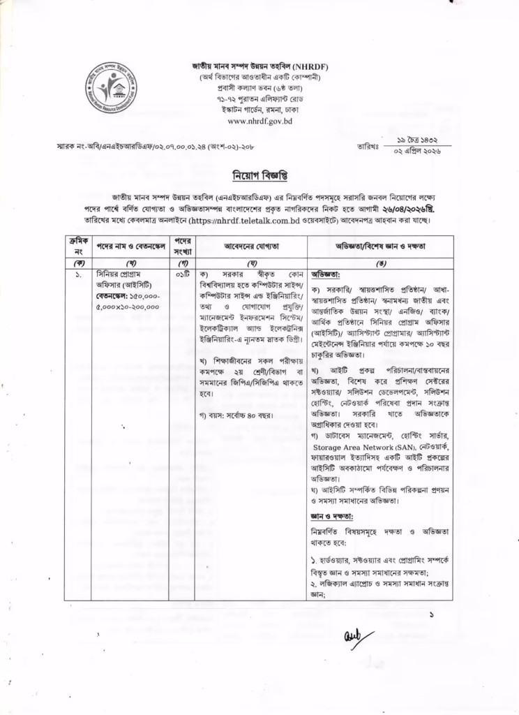 NHRDF Job Circular 2026-জাতীয় মানব সম্পদ উন্নয়ন তহবিল নিয়োগ বিজ্ঞপ্তি ২০২৬-02