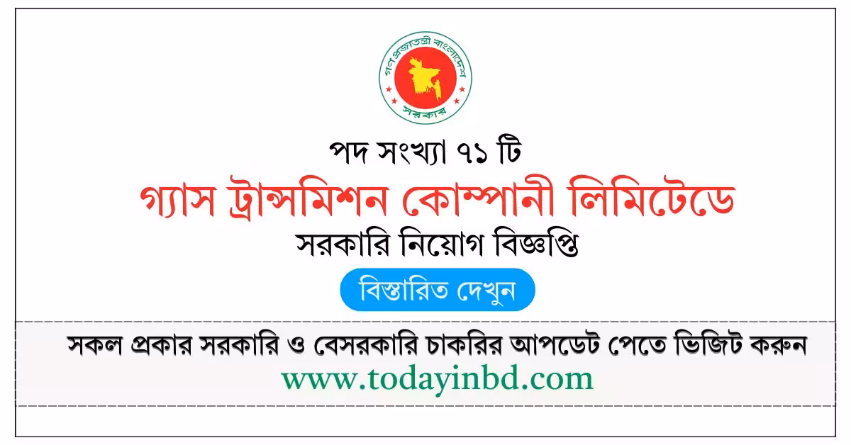 Gas Transmission Company Limited Job Circular 2026-৭১ পদে সরকারি চাকরির নিয়োগ।