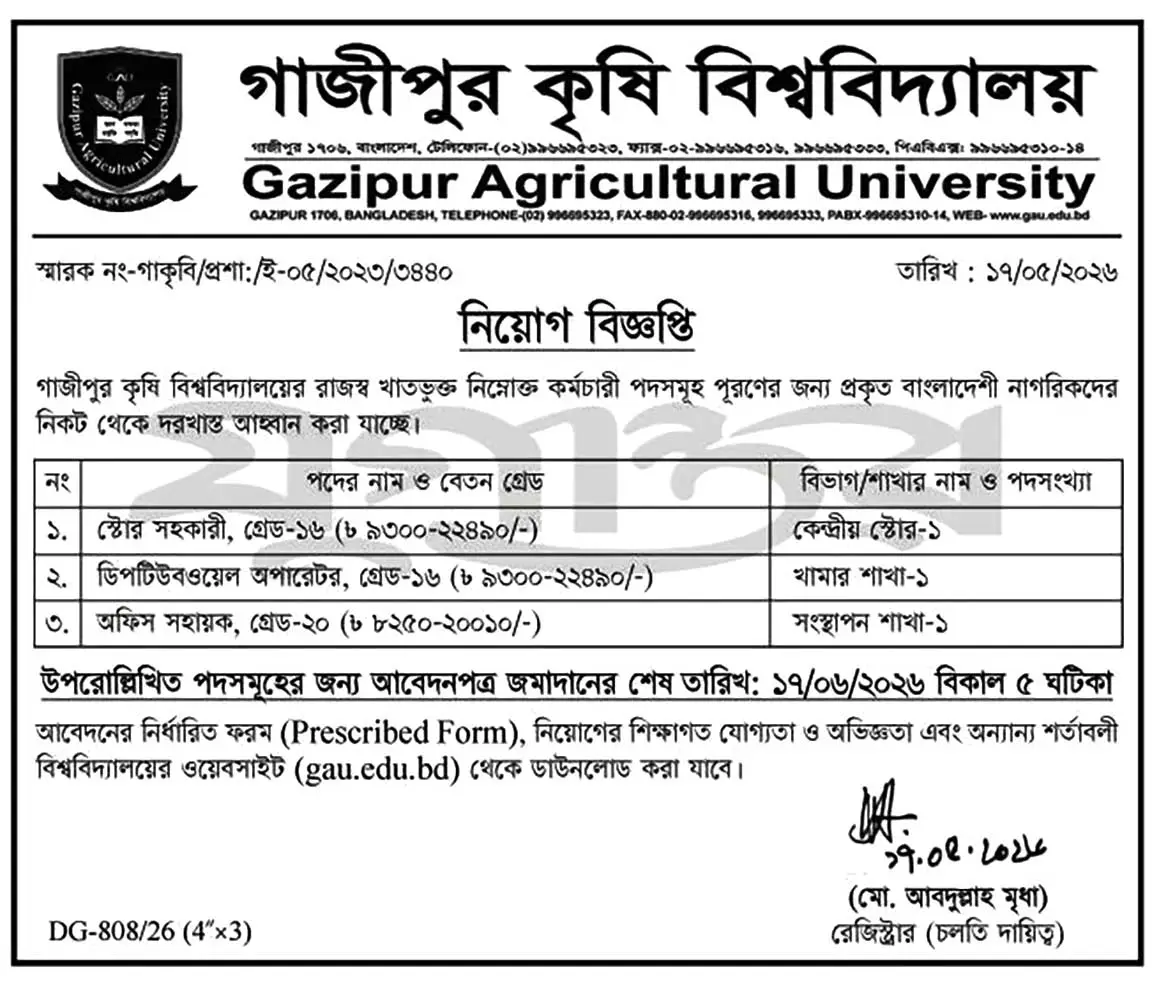 Gazipur Agricultural University Job Circular 2026 01