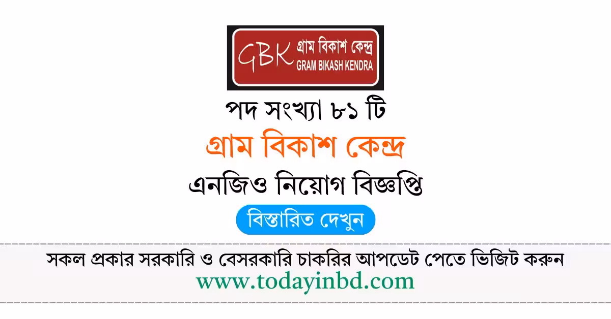 Gram Bikash Kendra Job Circular 2026-গ্রাম বিকাশ কেন্দ্র নিয়োগ বিজ্ঞপ্তি ২০২৬।
