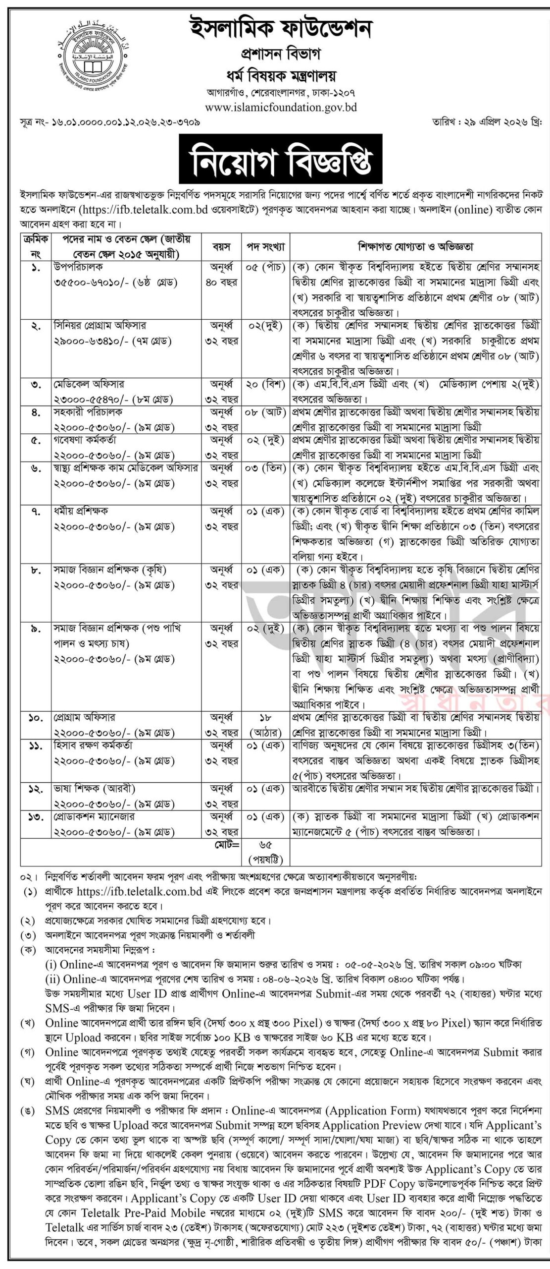Islamic Foundation Job Circular 2026 ইসলামিক ফাউন্ডেশন নিয়োগ বিজ্ঞপ্তি ২০২৬। ১ scaled