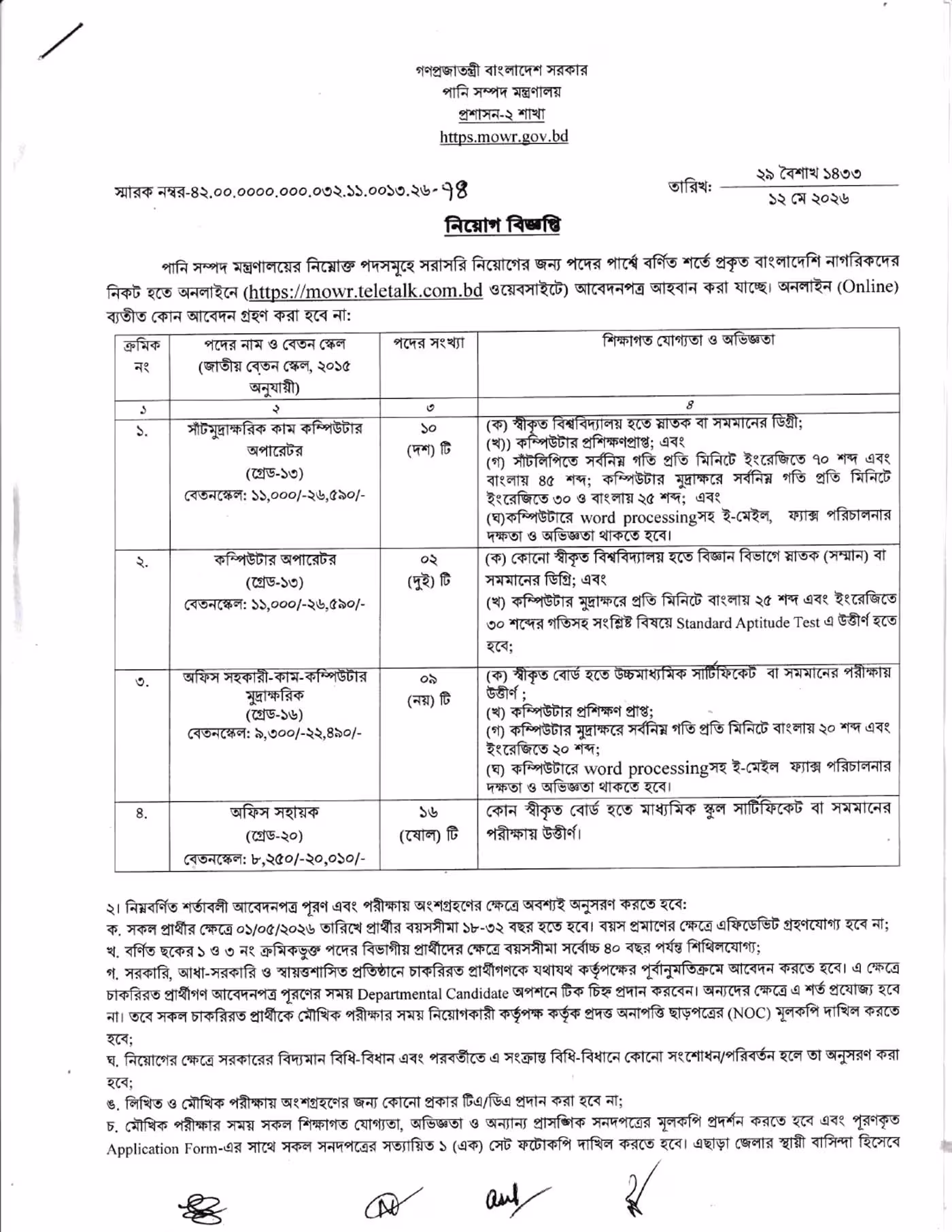 Ministry of Water Resources Job Circular 2026 পানি সম্পদ মন্ত্রণালয় নিয়োগ বিজ্ঞপ্তি ২০২৬। 02