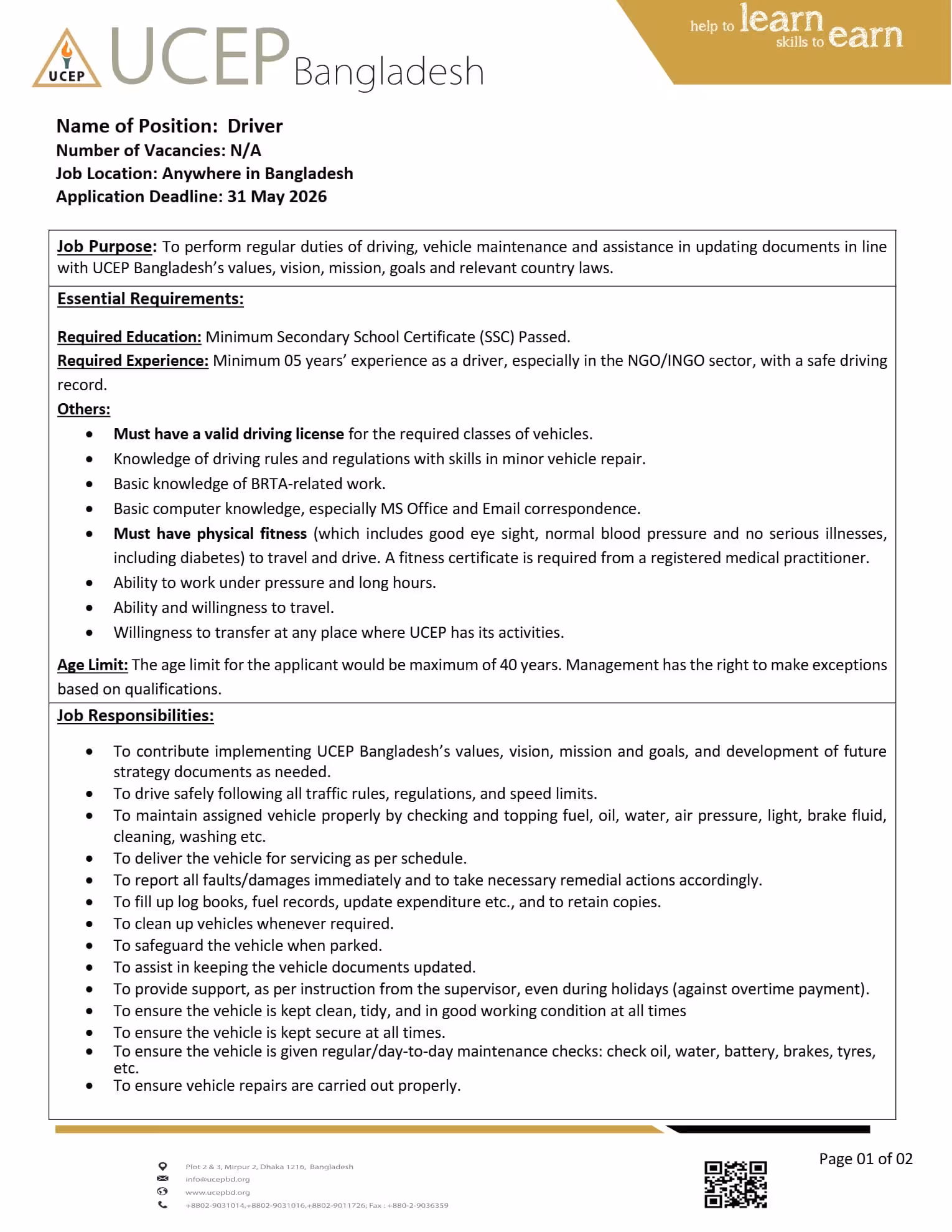 UCEP NGO Job Circular 2026 ইউসেপ বাংলাদেশ নিয়োগ বিজ্ঞপ্তি ২০২৬। 01