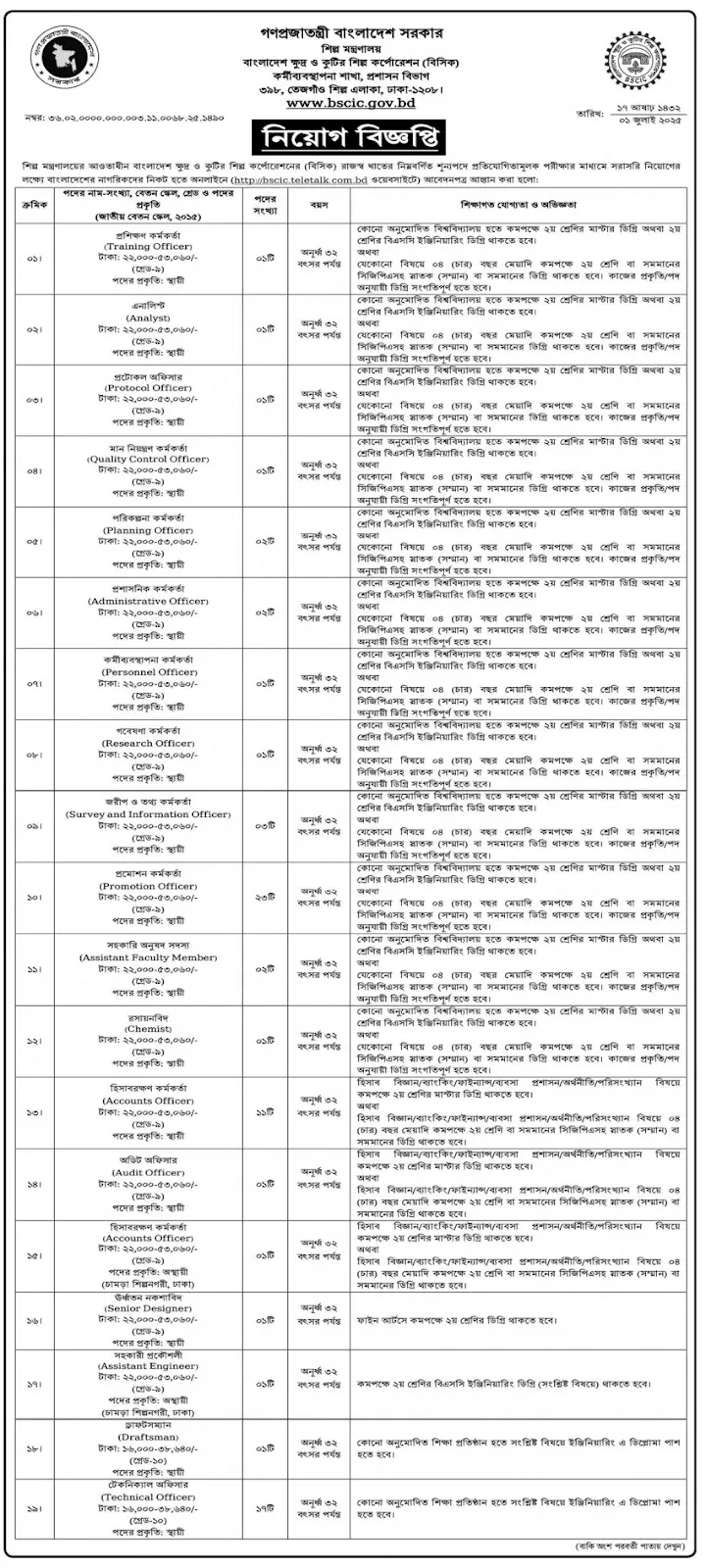 bscic job circular 1