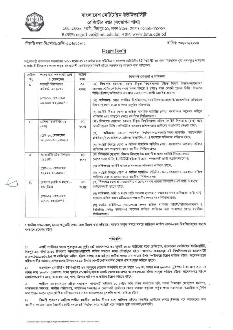 bsmrmu job circular 1