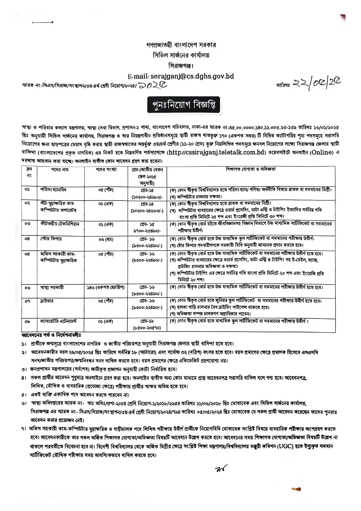 cs sirajganj job circular 2