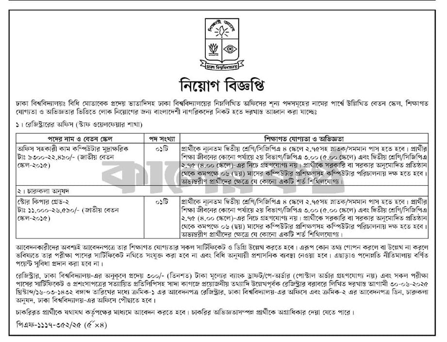dhaka university job circular 1