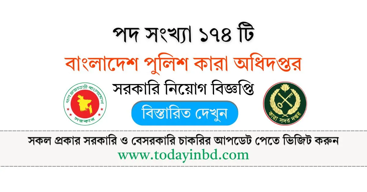 কারা অধিদপ্তরের নিয়োগ পদ ১৭৪ টি। Police Job Circular