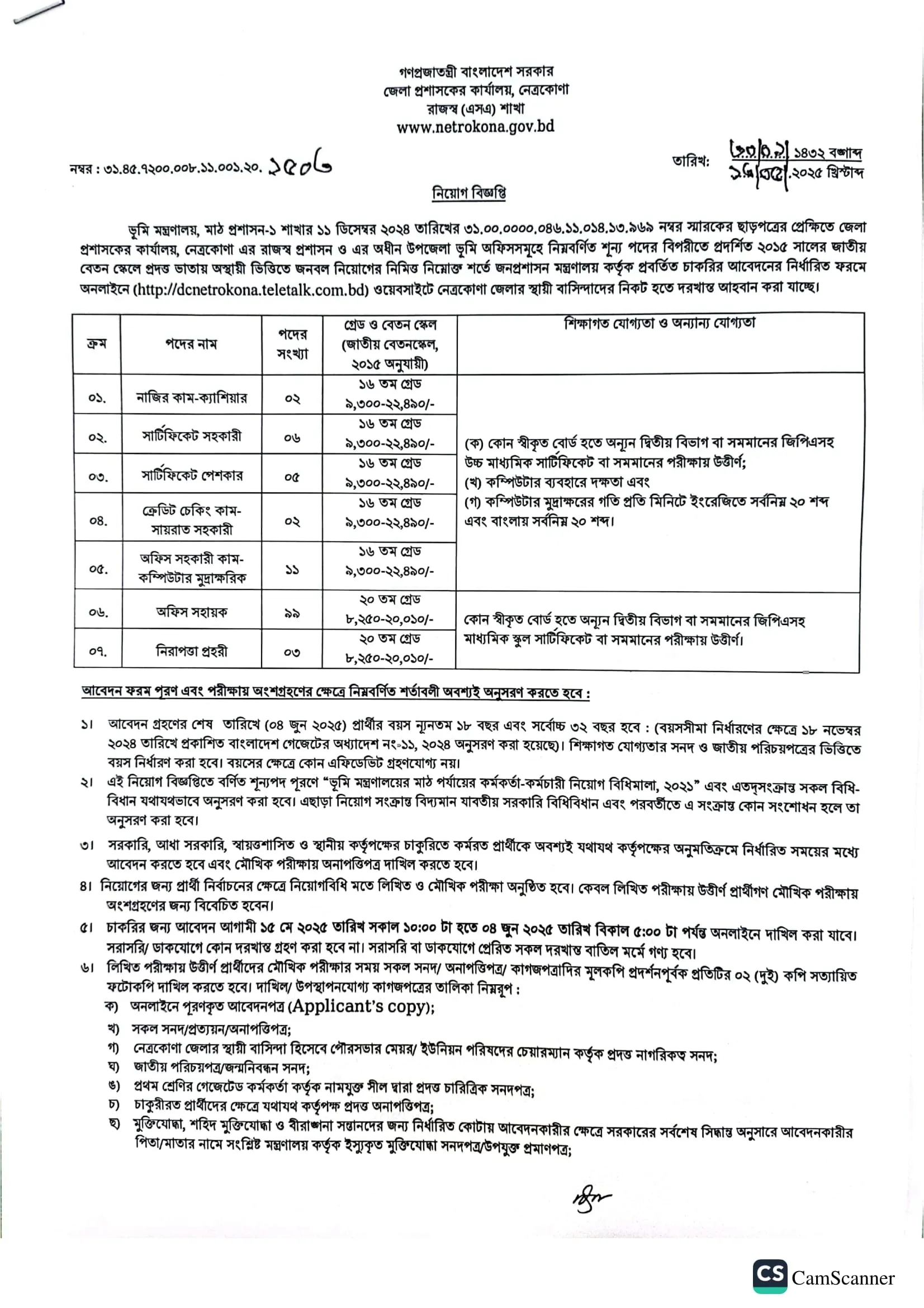 Netrokona DC Office Job Circular 2025। নেত্রকোণা জেলা প্রশাসকের কার্যালয় নিয়োগ বিজ্ঞপ্তি ২০২৫। 1