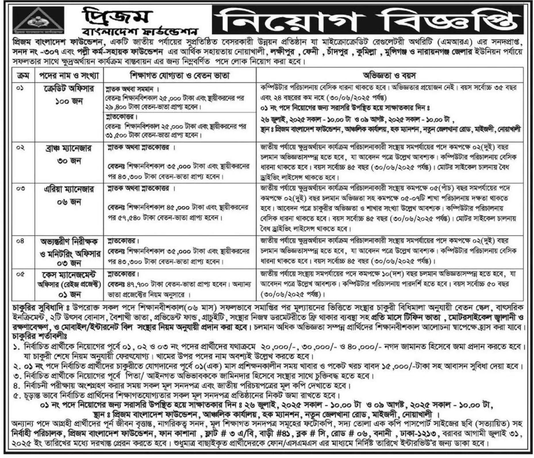 prism foundation ngo job circular 1