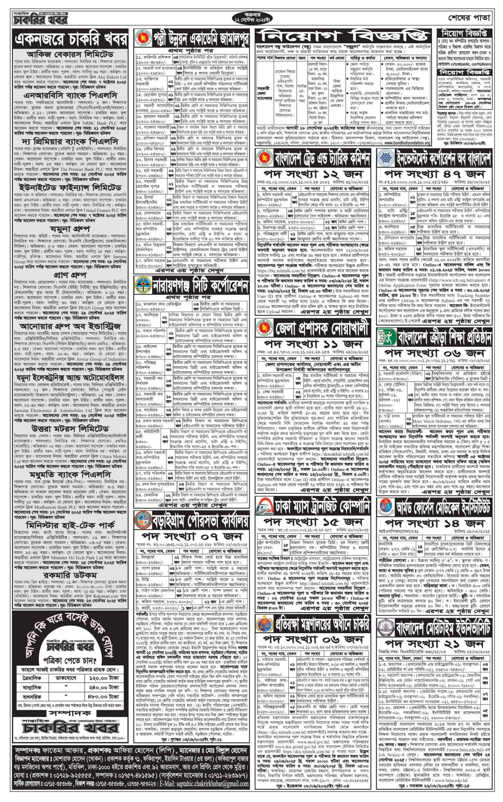 চাকরির খবর সাপ্তাহিক পত্রিকা ১৯/০৯/২০২৫। Saptahik Chakrir Khobor Potrika 19/09/2025। ৪