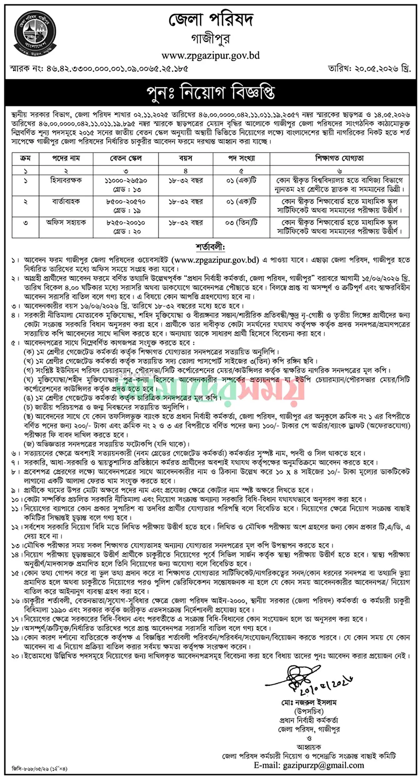 গাজীপুর জেলা পরিষদ নিয়োগ বিজ্ঞপ্তি ২০২৬ Zila Parishad Job Circular 2026 । 1