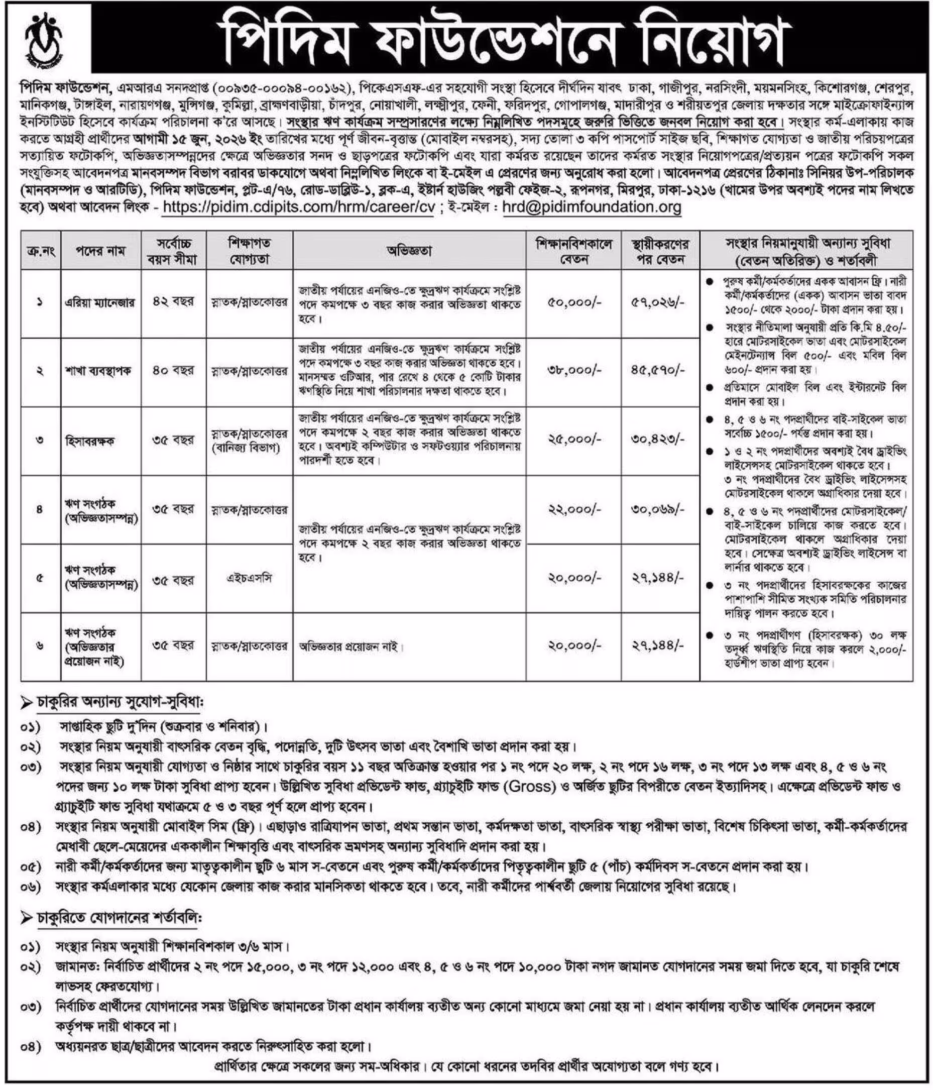 পিদিম ফাউন্ডেশন নিয়োগ বিজ্ঞপ্তি ২০২৬ Pidim Foundation Job Circular। 01