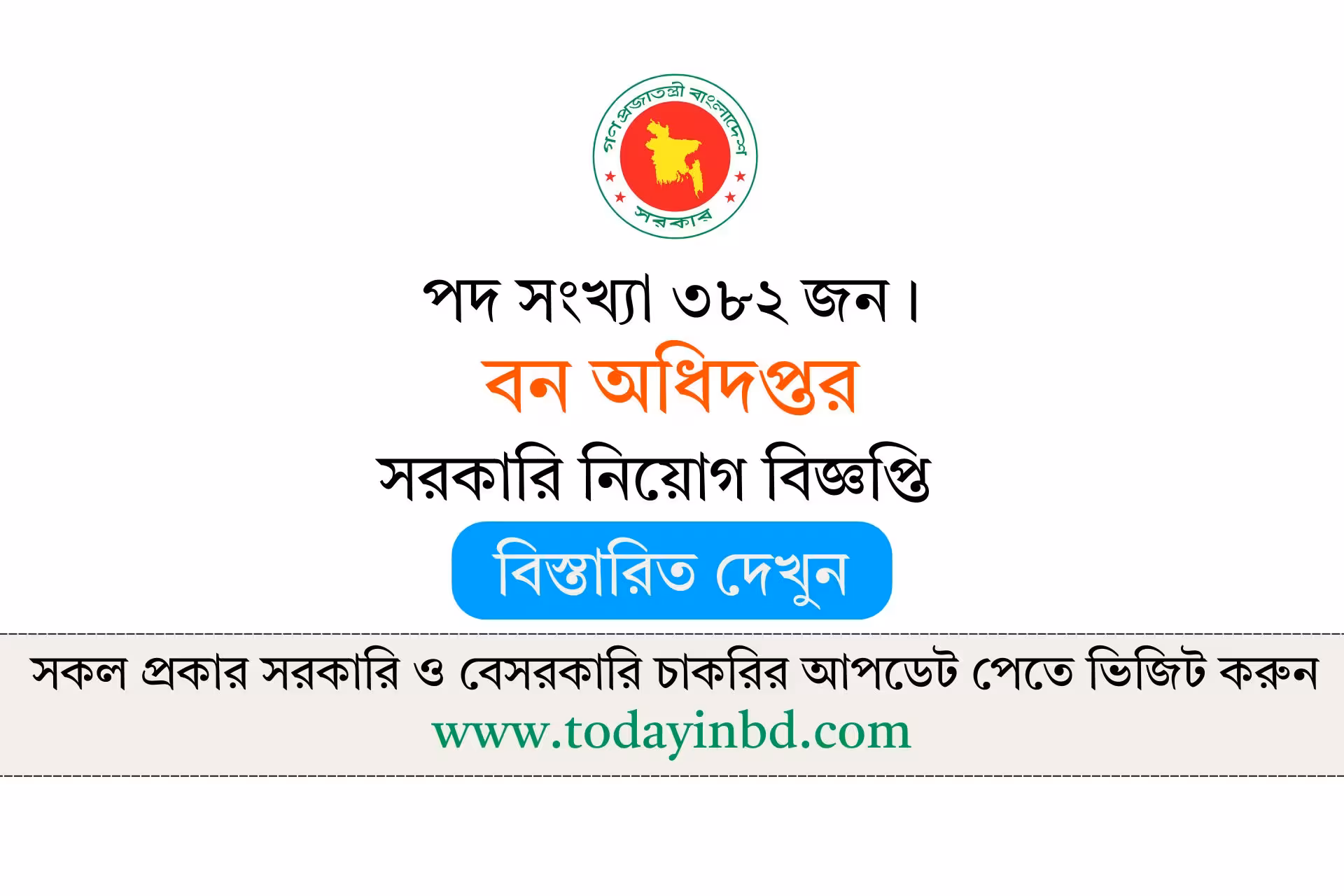 বন অধিদপ্তর নিয়োগ নতুন বিজ্ঞপ্তি পদ ৩৮২ টি-Bon Odhidoptor Job Circular 2026