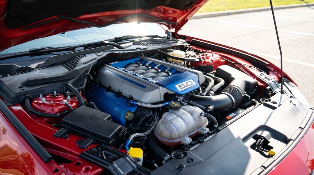 Ford Mustang engine bay close up