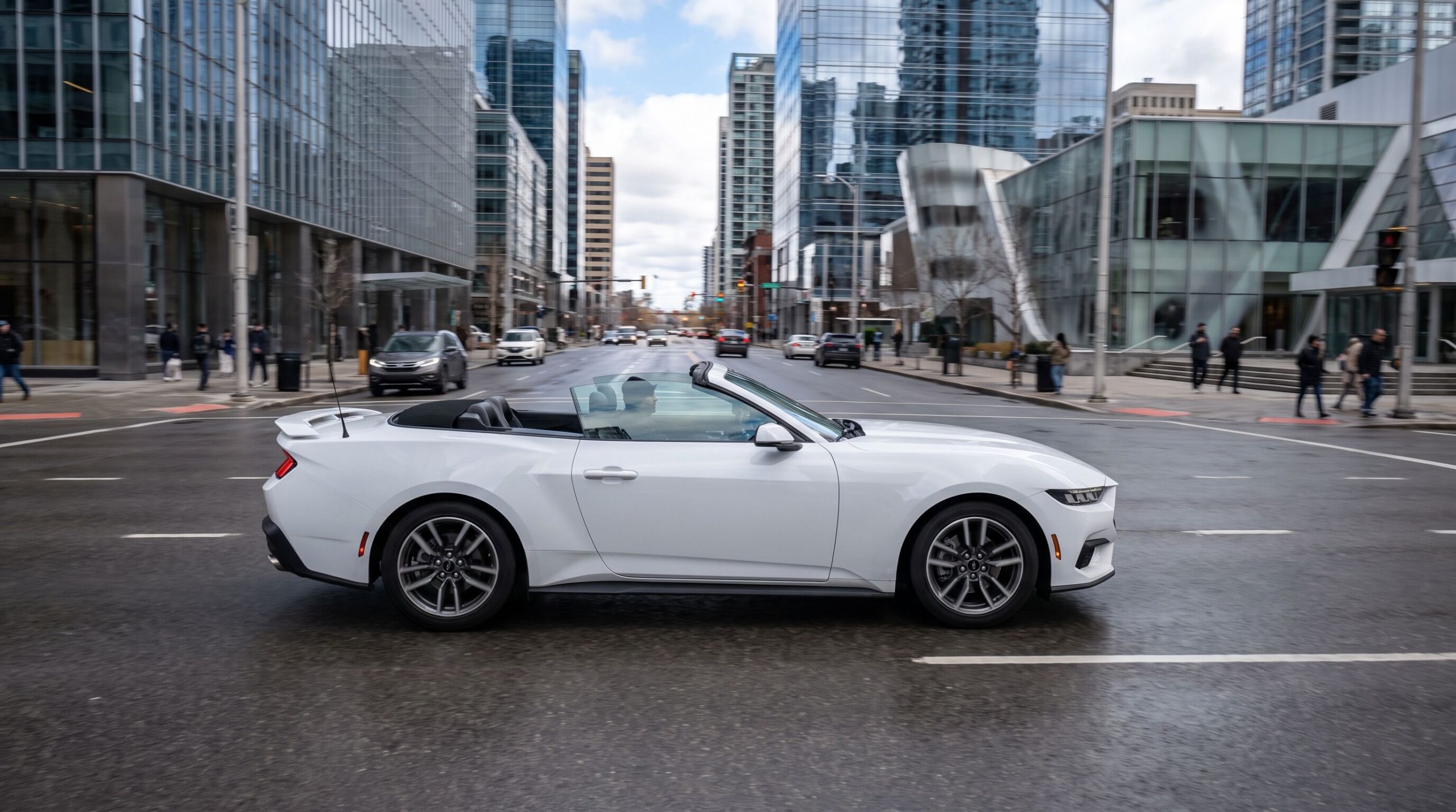 Ford Mustang navigating city street scaled