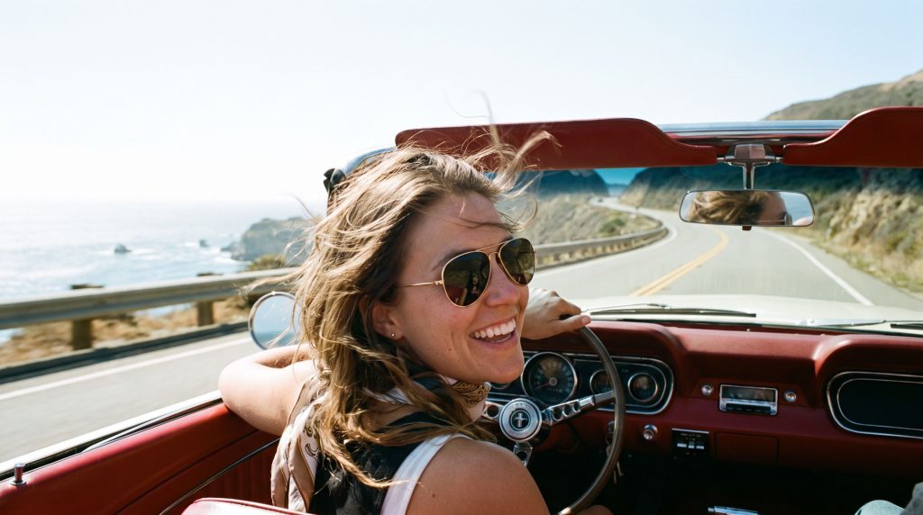 Mustang convertible driving up