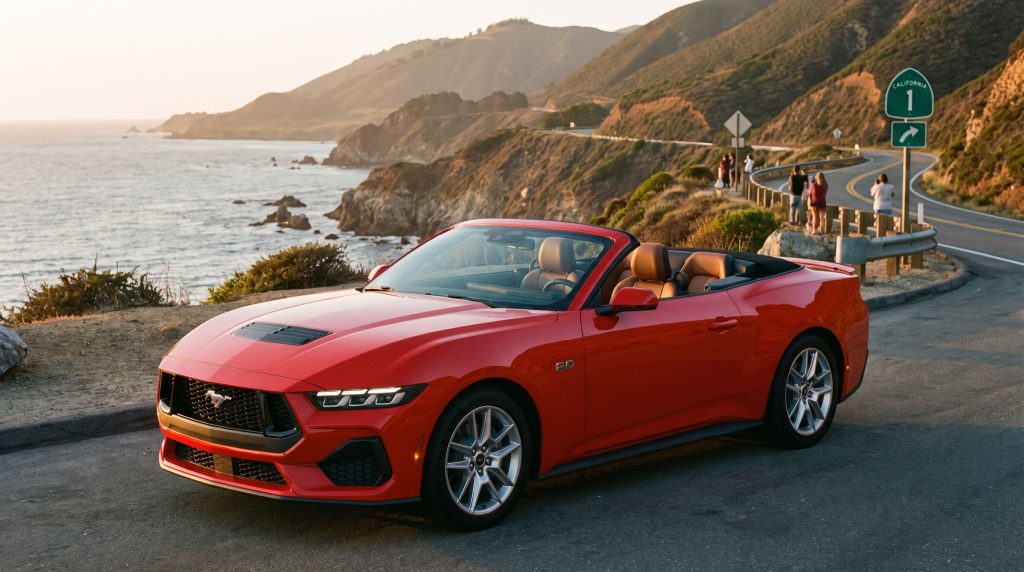 Red Ford Mustang Convertible parked